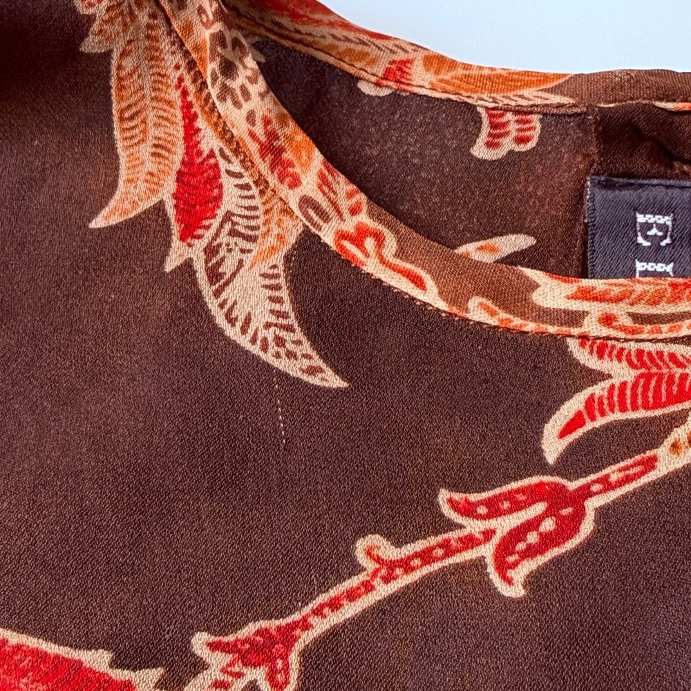 Brown Floral Silk Button Back Blouse Cottagecore Vintage 90s Size 2 Whimsy - Picture 5 of 7